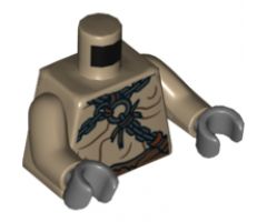 Torso Bare Chest with Body Lines and Chains Pattern / Dark Tan Arms / Dark Bluish Gray Hands