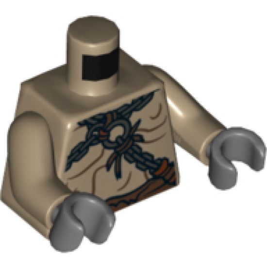 Torso Bare Chest with Body Lines and Chains Pattern / Dark Tan Arms / Dark Bluish Gray Hands