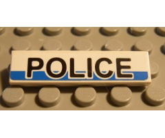 Tile 1 x 4 with Black 'POLICE' on White and Blue Background Pattern (Sticker) - Set 8252