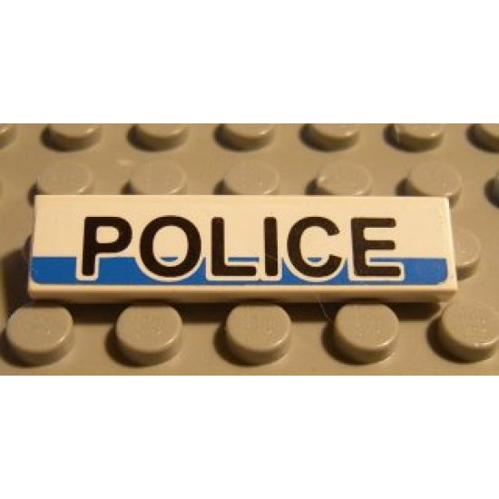 Tile 1 x 4 with Black 'POLICE' on White and Blue Background Pattern (Sticker) - Set 8252