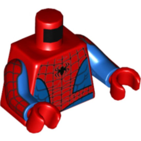 Torso Spider-Man Costume 12 Black Spider, Black Webbing, Blue Vest and Belt Pattern / Blue Arms with Red Patch and Black Webbing Pattern / Red Hands