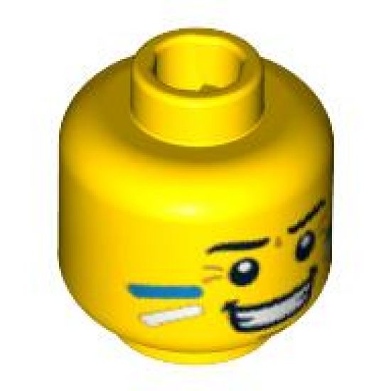 Minifigure, Head Face Paint with Blue and White Painted Cheeks and Grin Pattern - Blocked Open Stud