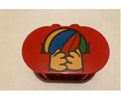 Duplo, Brick 2 x 4 x 2 Rounded Ends with Hands Holding Ball with 'Offert par Pampers' Pattern