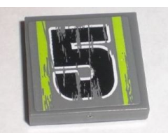 Tile 2 x 2 with Number 5 Black Worn Pattern (Sticker) - Set 8211