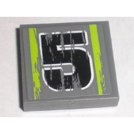 Tile 2 x 2 with Number 5 Black Worn Pattern (Sticker) - Set 8211