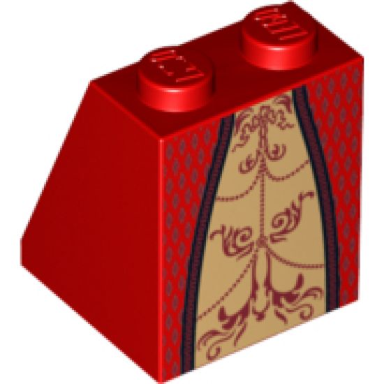 Slope 65 2 x 2 x 2 with Bottom Tube with Minifigure Dress/Skirt/Robe, Gold Panel with Dark Red Trim and Background Pattern