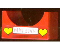 Container Box 4 x 4 x 2 Bottom with Semicircle Cutout Ends with Red 'MM 2000' on White Rectangle and 2 Yellow Hearts Pattern (Sticker) - Set 4165