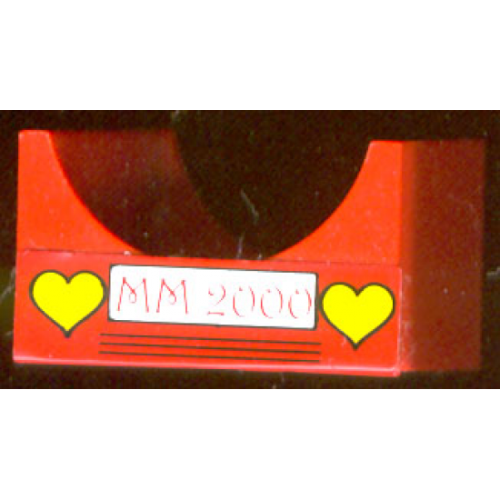 Container Box 4 x 4 x 2 Bottom with Semicircle Cutout Ends with Red 'MM 2000' on White Rectangle and 2 Yellow Hearts Pattern (Sticker) - Set 4165
