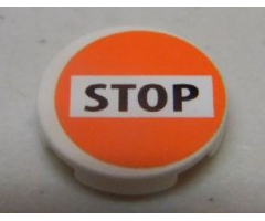 Tile, Round 2 x 2 with 'STOP' on White and Orange Background Pattern (Sticker) - Set 8969