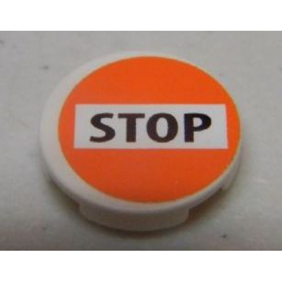 Tile, Round 2 x 2 with 'STOP' on White and Orange Background Pattern (Sticker) - Set 8969