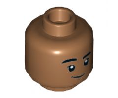 Minifigure, Head Dual Sided Black Eyebrows, Reddish Brown Chin, Grin / Scared Pattern - Hollow Stud