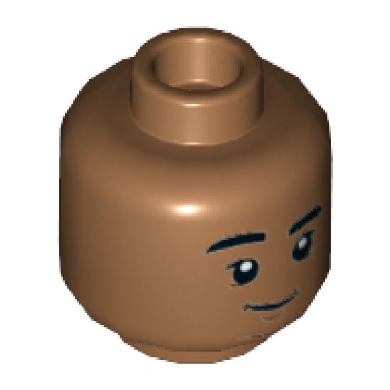 Minifigure, Head Dual Sided Black Eyebrows, Reddish Brown Chin, Grin / Scared Pattern - Hollow Stud