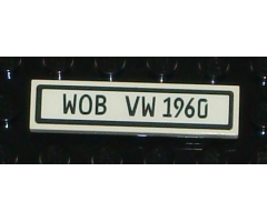 Tile 1 x 4 with Black 'WOB VW 1960' on White Background Pattern (Sticker) - Set 10187