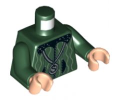 Torso Black Collar with Silver Stars, White Curvy Lines, Silver Locket with 'S' Pattern / Dark Green Arms / Light Nougat Hands