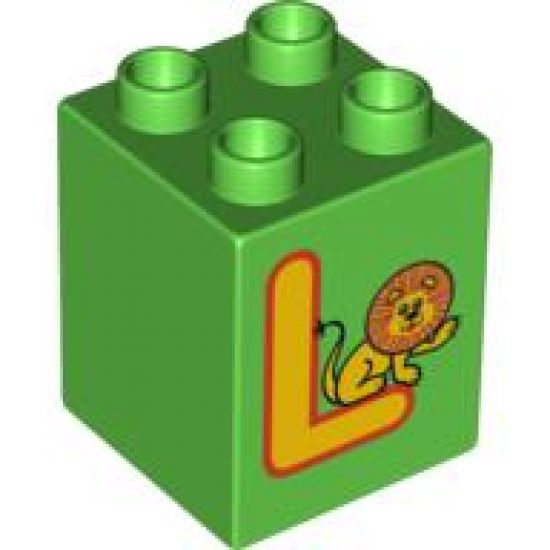 Duplo, Brick 2 x 2 x 2 with Letter L and Lion Pattern
