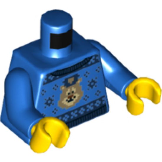Torso Police Sweater with Knitted Dark Blue Snowflakes and Black Ribbing Pattern / Blue Arms / Yellow Hands