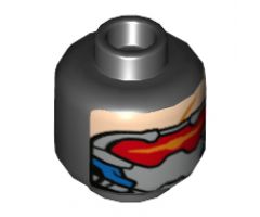Minifigure, Head Silver Mask, Red Visor with Bright Light Orange Highlight, Blue Cheek Panels Pattern - Hollow Stud