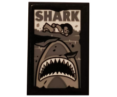 Tile 2 x 3 with 'SHARK', Swimmer, Sea and Shark Gray and Ripped Pattern (Sticker) - Set 75810