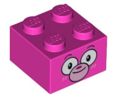 Brick 2 x 2 with Cat Face, Black Eyebrows, Large White Eyes, Bright Pink Muzzle and Whiskers with Magenta Nose Pattern