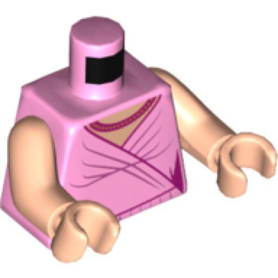 Torso Female Dress, Light Nougat Neck, Magenta and Gold Necklace, Magenta Hem and Gather Lines Pattern / Light Nougat Arms / Light Nougat Hands