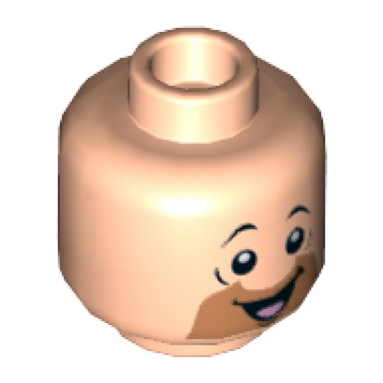 Minifigure, Head Orange Cut Half Circle Beard, Black Eyebrows, Open Mouth, Smile, Tongue Pattern (Barney Rubble) - Hollow Stud