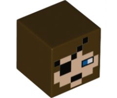 Minifigure, Head, Modified Cube with Minecraft Pixelated Face with Dark Brown Hair and Beard, Blue Left Eye, and Right Eye Patch Pattern (Pirate)