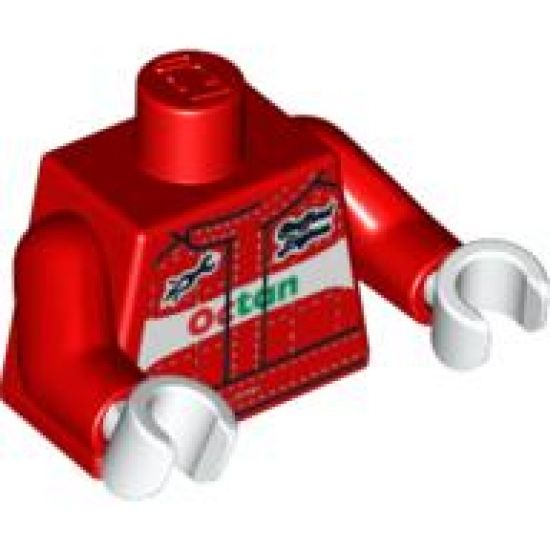 Torso Octan Race Suit with White Stitching and 'N. Groves' Pattern / Red Arms / White Hands