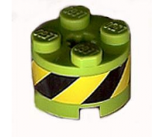 Brick, Round 2 x 2 with Axle Hole with Black and Yellow Danger Stripes Pattern (Sticker) - Set 8968