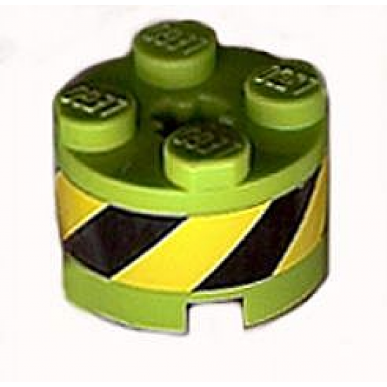 Brick, Round 2 x 2 with Axle Hole with Black and Yellow Danger Stripes Pattern (Sticker) - Set 8968
