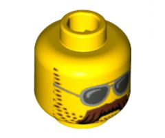 Minifigure, Head Glasses with Silver Sunglasses, Moustache Brown Bushy and Stubble Pattern - Blocked Open Stud