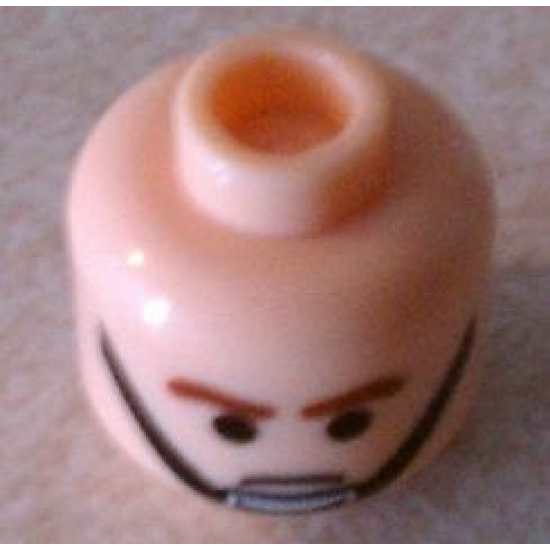 Minifigure, Head Male Brown Eyebrows and Black Chin Strap Pattern - Hollow Stud