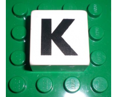Duplo, Tile 2 x 2 x 1 with Black Capital Letter K Pattern