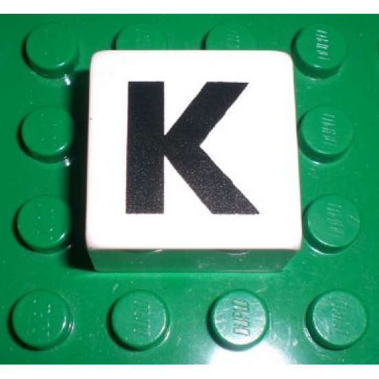 Duplo, Tile 2 x 2 x 1 with Black Capital Letter K Pattern