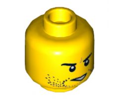 Minifigure, Head Dual Sided Beard Stubble, Black Eyebrows, Determined, Open Mouth / Mouth Closed, Scar on Right Eyebrow Pattern - Hollow Stud