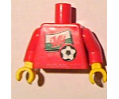 Torso Soccer Red/White Team, Welsh Flag Sticker Front, Black Number Sticker Back (specify number in listing) / Red Arms / Yellow Hands