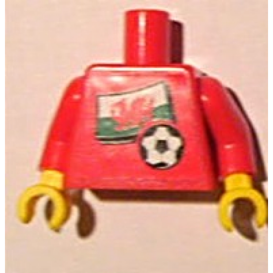 Torso Soccer Red/White Team, Welsh Flag Sticker Front, Black Number Sticker Back (specify number in listing) / Red Arms / Yellow Hands