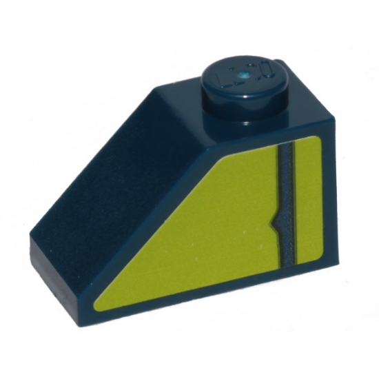 Slope 45 2 x 1 with Dark Blue Stripe on Lime Background Pattern Model Right Side (Sticker) - Set 70839