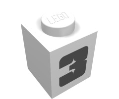 Brick 1 x 1 with Black '3' Pattern in Bold Font