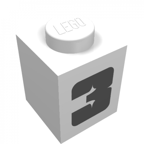 Brick 1 x 1 with Black '3' Pattern in Bold Font