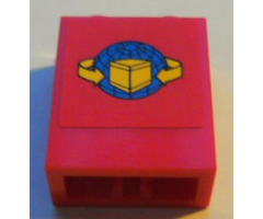 Brick 1 x 2 x 2 with Inside Axle Holder with Box and Arrows and Globe on Red Background Pattern (Sticker) - Set 7939