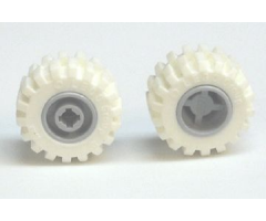 Wheel & Tire Assembly 11mm D. x 12mm, Hole Notched for Wheels Holder Pin with White Tire Offset Tread Small Wider, Beveled Tread Edge (6014b / 60700)