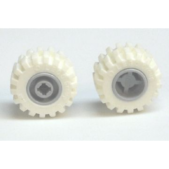 Wheel & Tire Assembly 11mm D. x 12mm, Hole Notched for Wheels Holder Pin with White Tire Offset Tread Small Wider, Beveled Tread Edge (6014b / 60700)