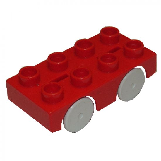 Duplo, Vehicle Car Base 2 x 4 with Very Light Bluish Gray Wheels