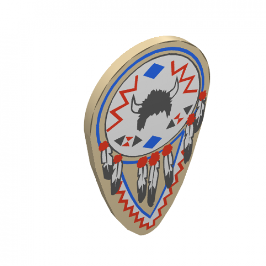 Minifigure, Shield Ovoid with Feathers and Helmet Pattern