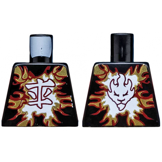 Torso Ninjago Dark Red and Gold Flames and White Ninjago Logogram 'Fire' Pattern