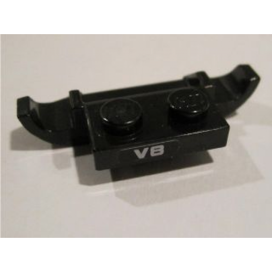Plate, Modified 1 x 2 with Racers Car Grille with Silver 'V8' on Black Background Pattern (Sticker) - Set 8495
