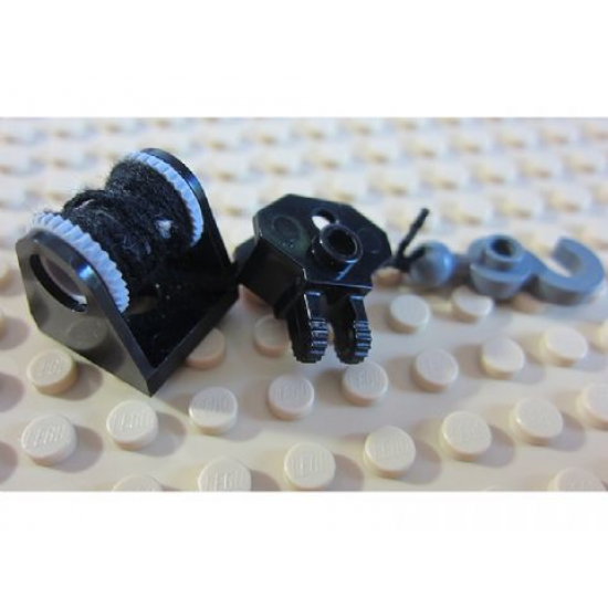 String Reel / Winch 2 x 2 Complete with String and Black Tow Ball Socket and Dark Bluish Gray Hook with Tow Ball