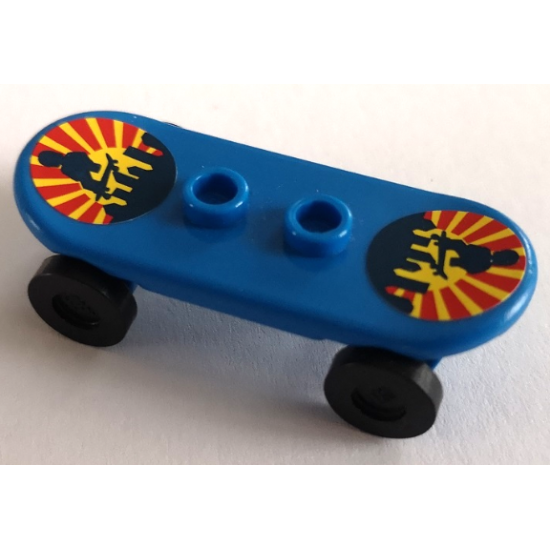 Minifigure, Utensil Skateboard with Trolley Wheel Holders with City Skyline/Skateboarder Pattern (Stickers), Black Trolley Wheels (42511pb08 / 2496)