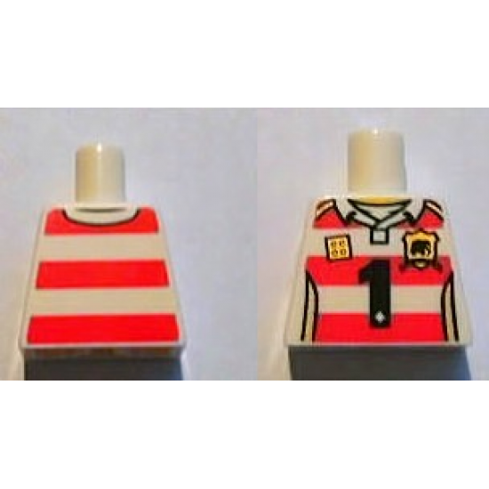Torso Horizontal Red Stripes with Black Number 1 and Golden Brick and Shield Pattern