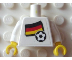Torso Soccer White/Black Team, German Flag Sticker Front, Black Number Sticker Back (specify number in listing) / White Arms / Yellow Hands